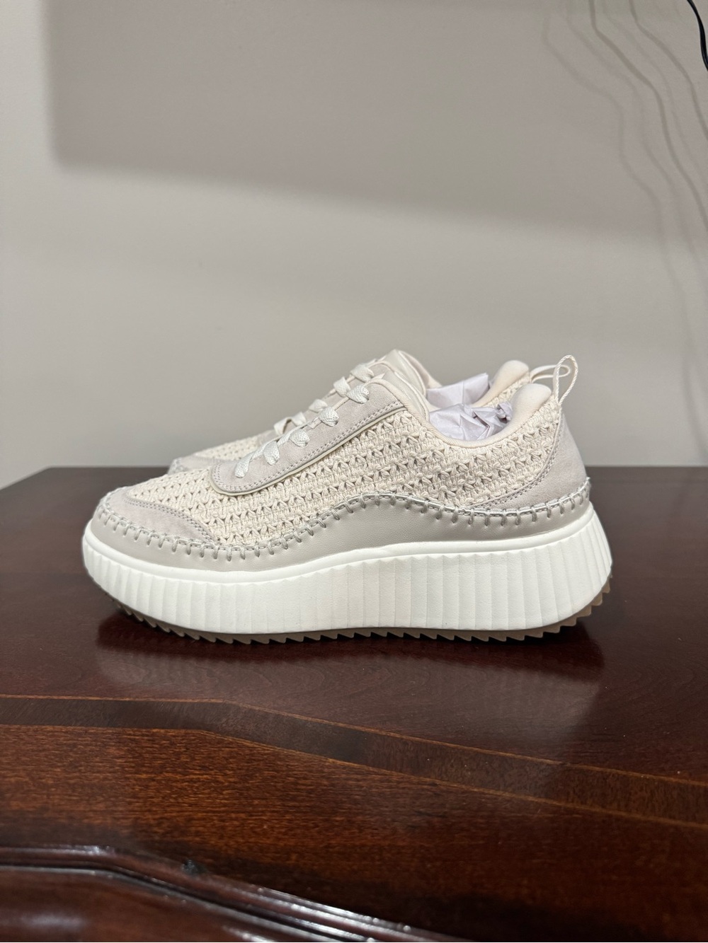 Cream Woven Platform Sneakers